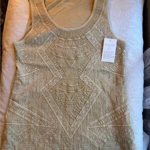 Soft Surroundings Embroidered Sleeveless Tank Top - Light Beige